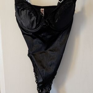 Victoria's Secret Black Satin Lace Bodysuit